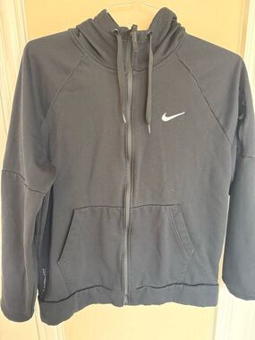 Nike Black Full-Zip Hooded Sweatshirt with White Swoosh